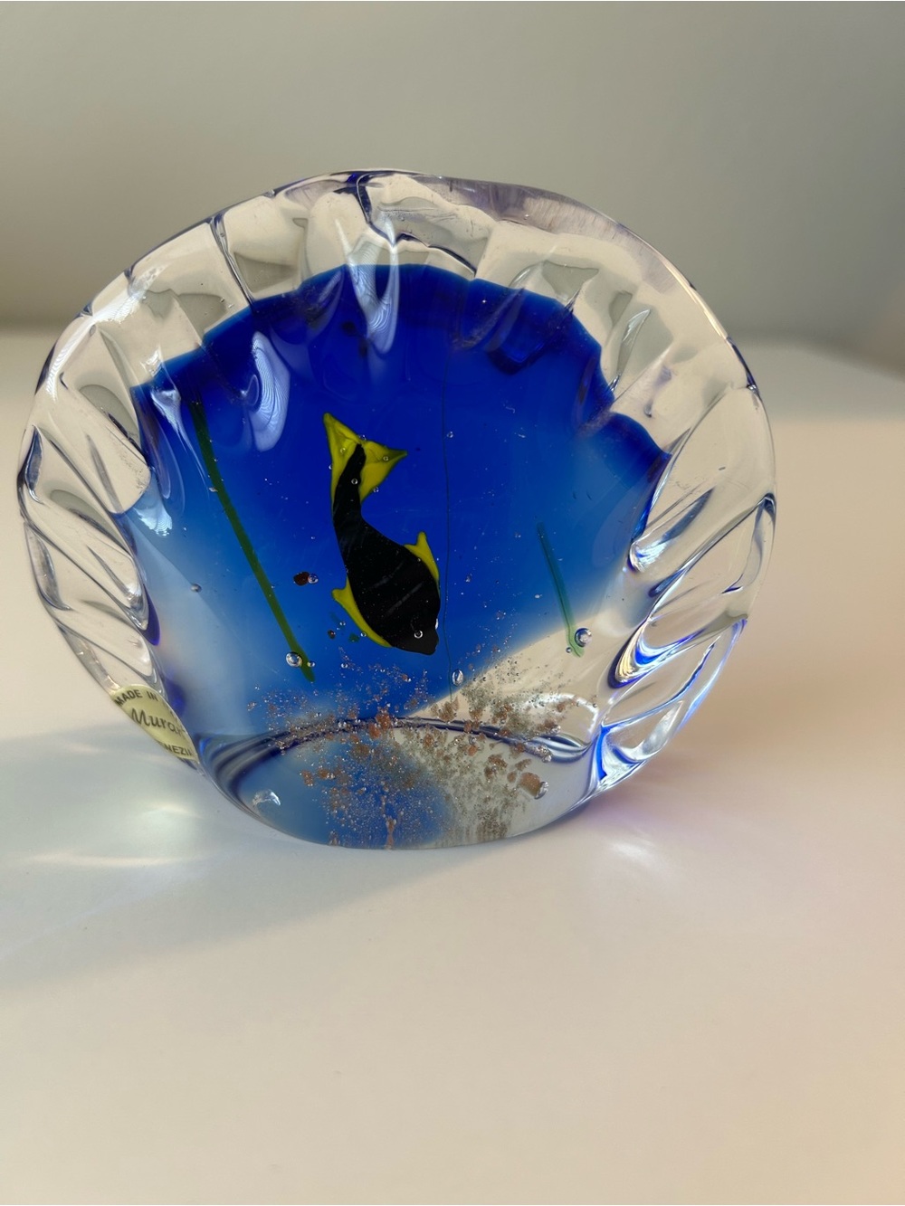 MURANO Blue Glass Aquarium Fish Paperweight - Decorative Fish Accent